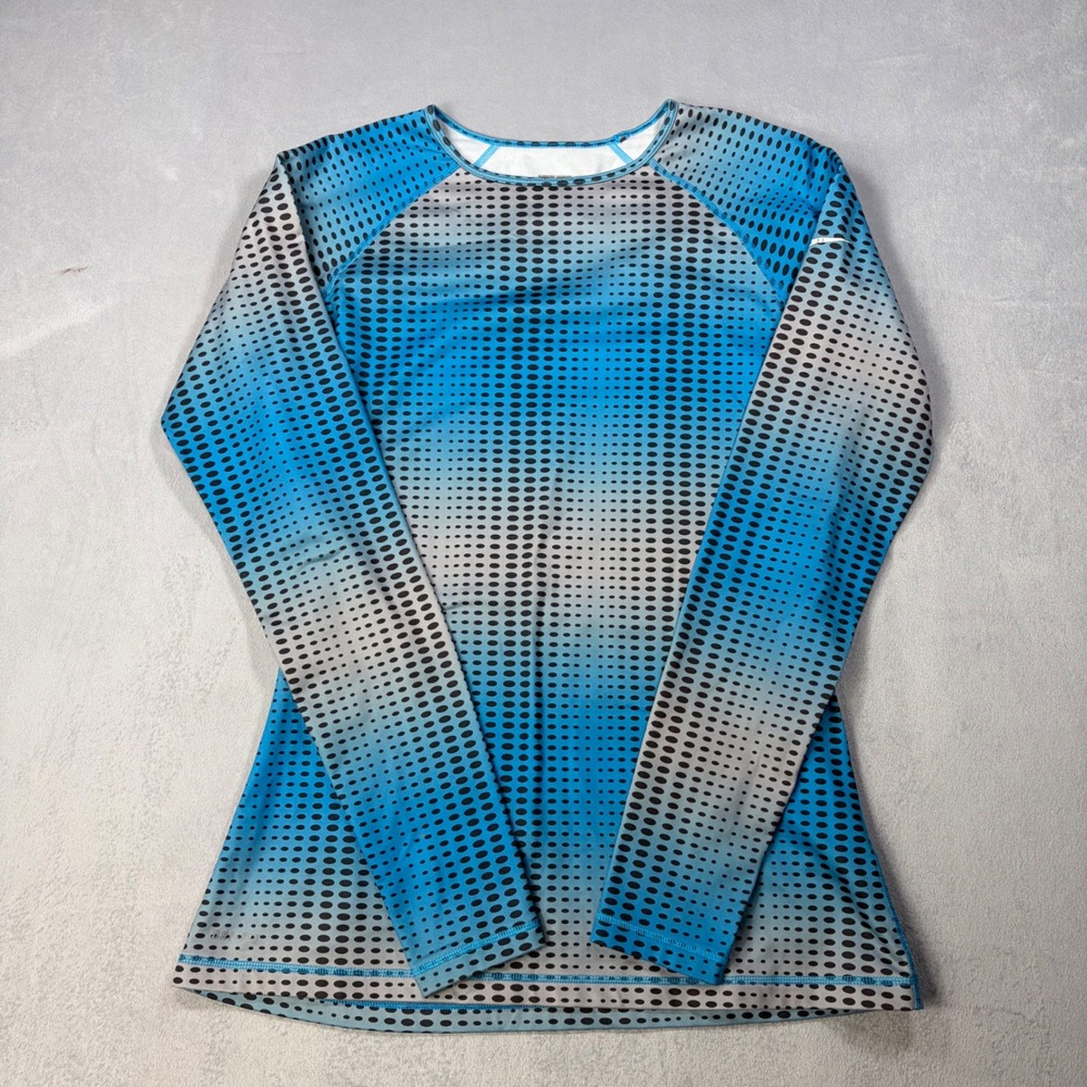 Nike Pro Women Blue Grey Dot Gradient Long Sleeve Athletic Base Layer Top Large